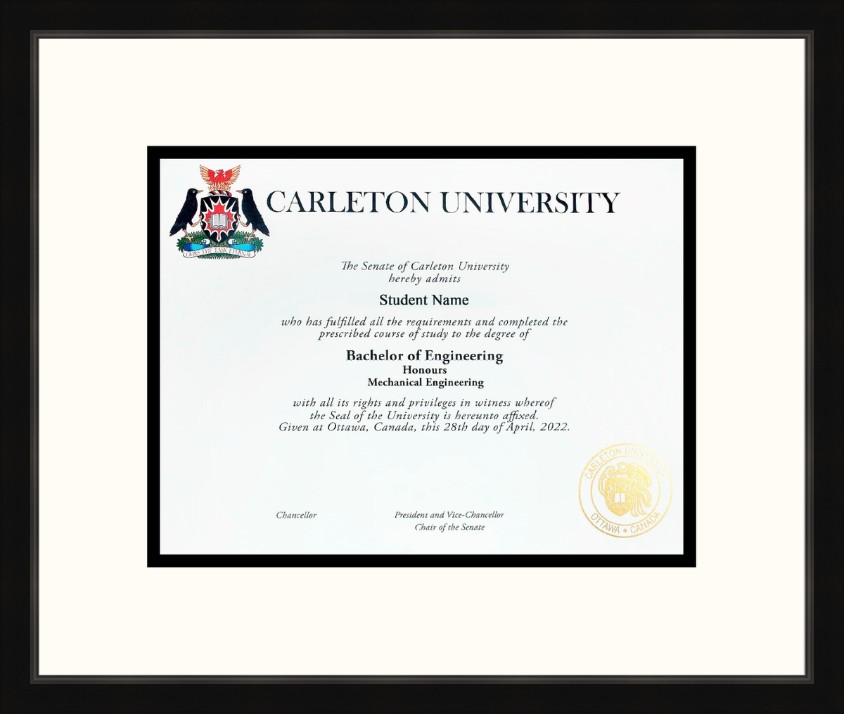 Carleton University Diploma Frames