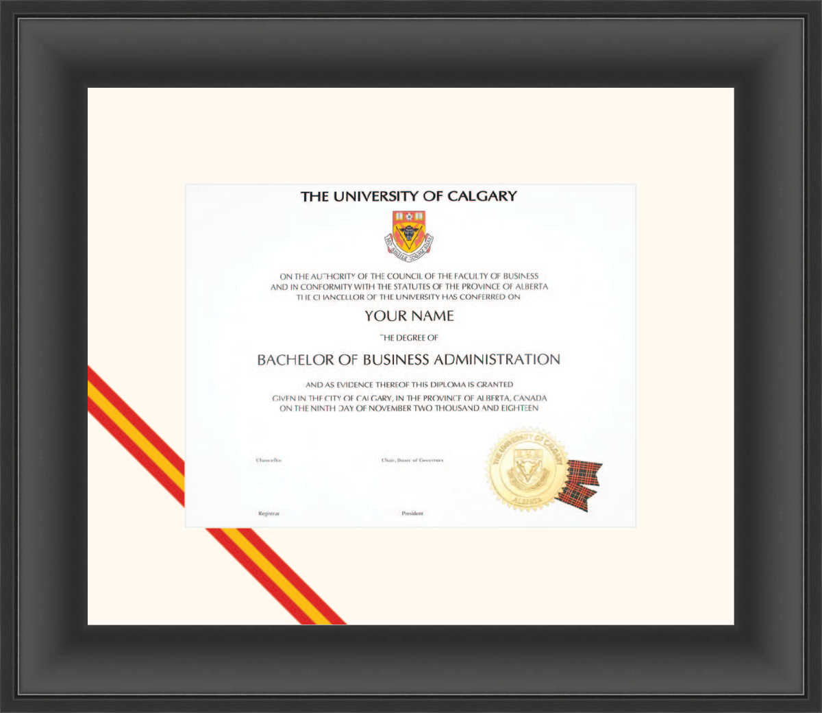 Custom University of Calgary Diploma Frame
