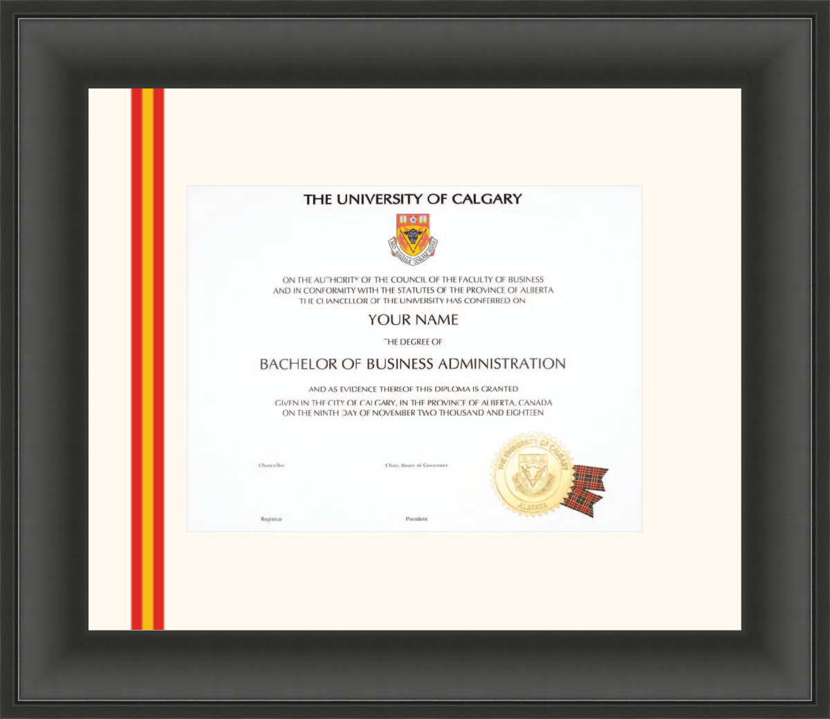 Custom University of Calgary Diploma Frame