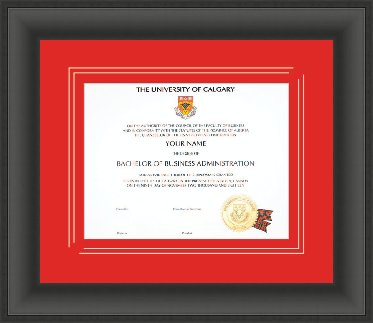 Custom University of Calgary Diploma Frame