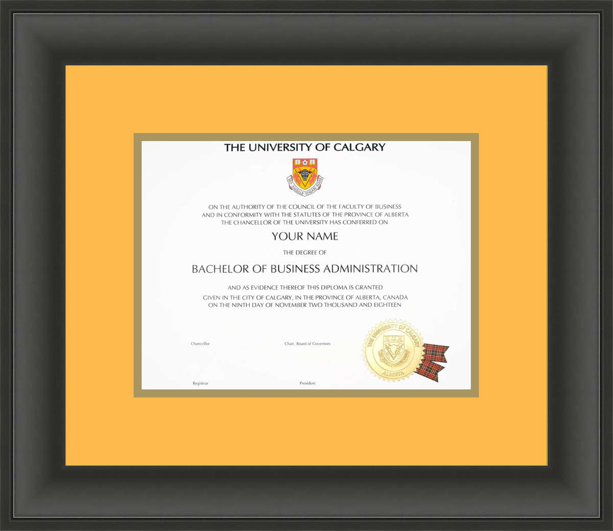 Custom University of Calgary Diploma Frame