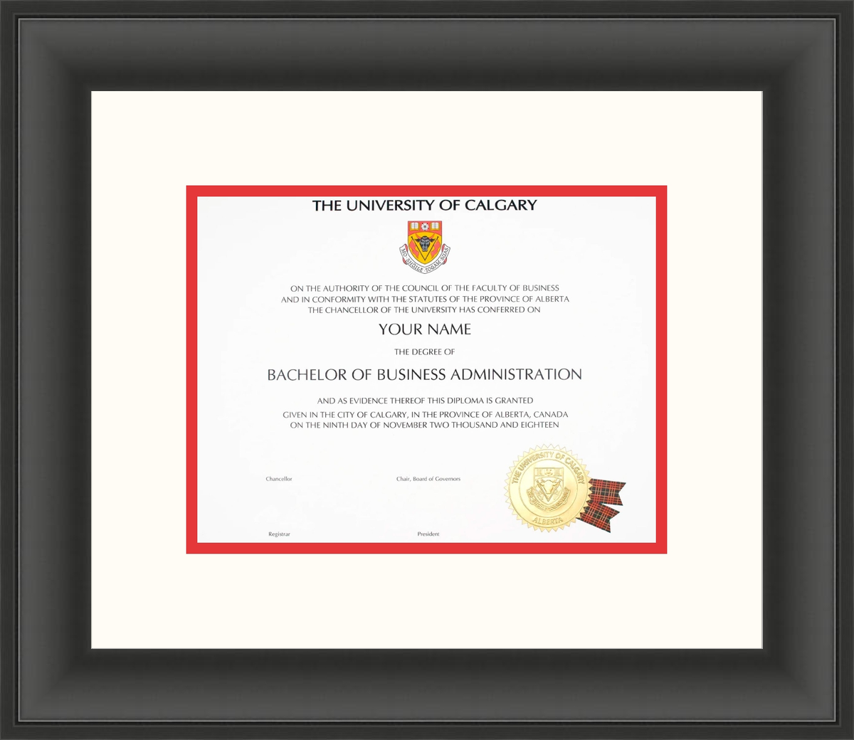 Custom University of Calgary Diploma Frame