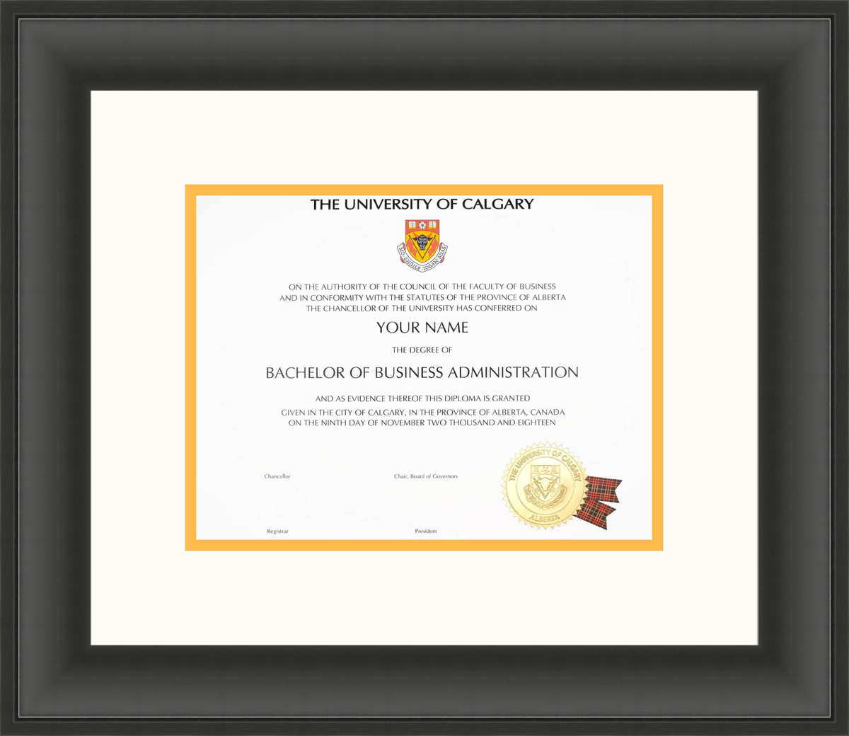 Custom University of Calgary Diploma Frame
