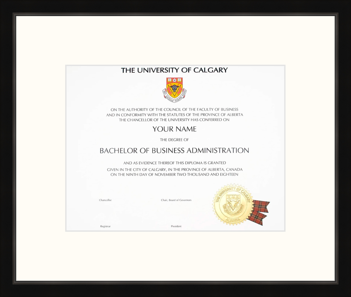 Custom University of Calgary Diploma Frame