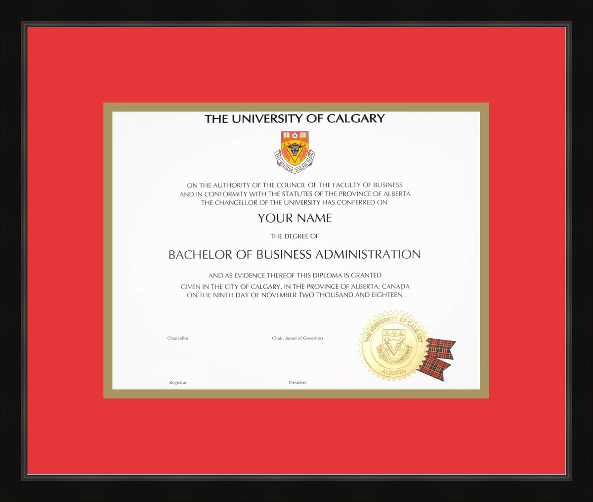 Custom University of Calgary Diploma Frame