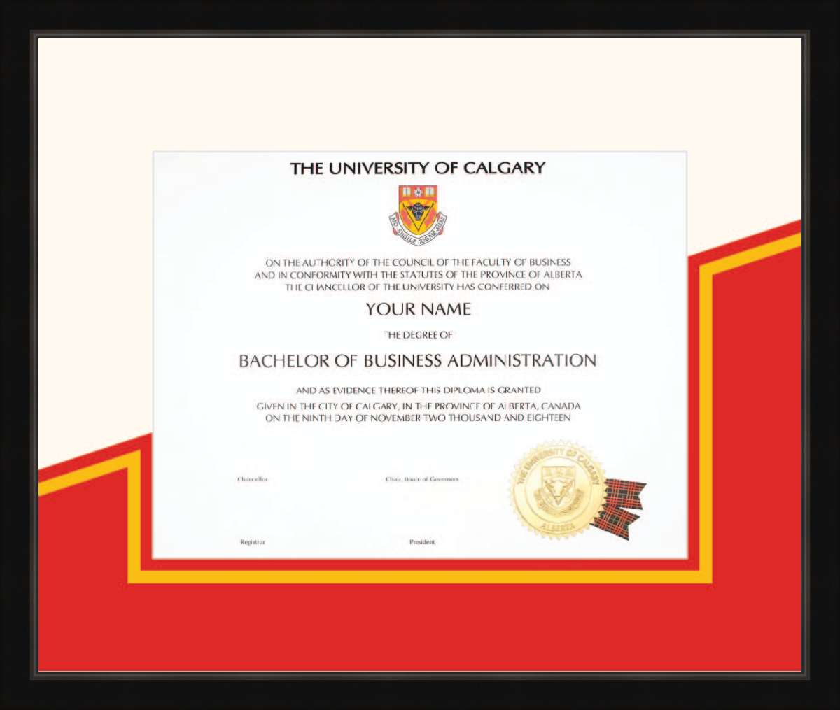 Custom University of Calgary Diploma Frame