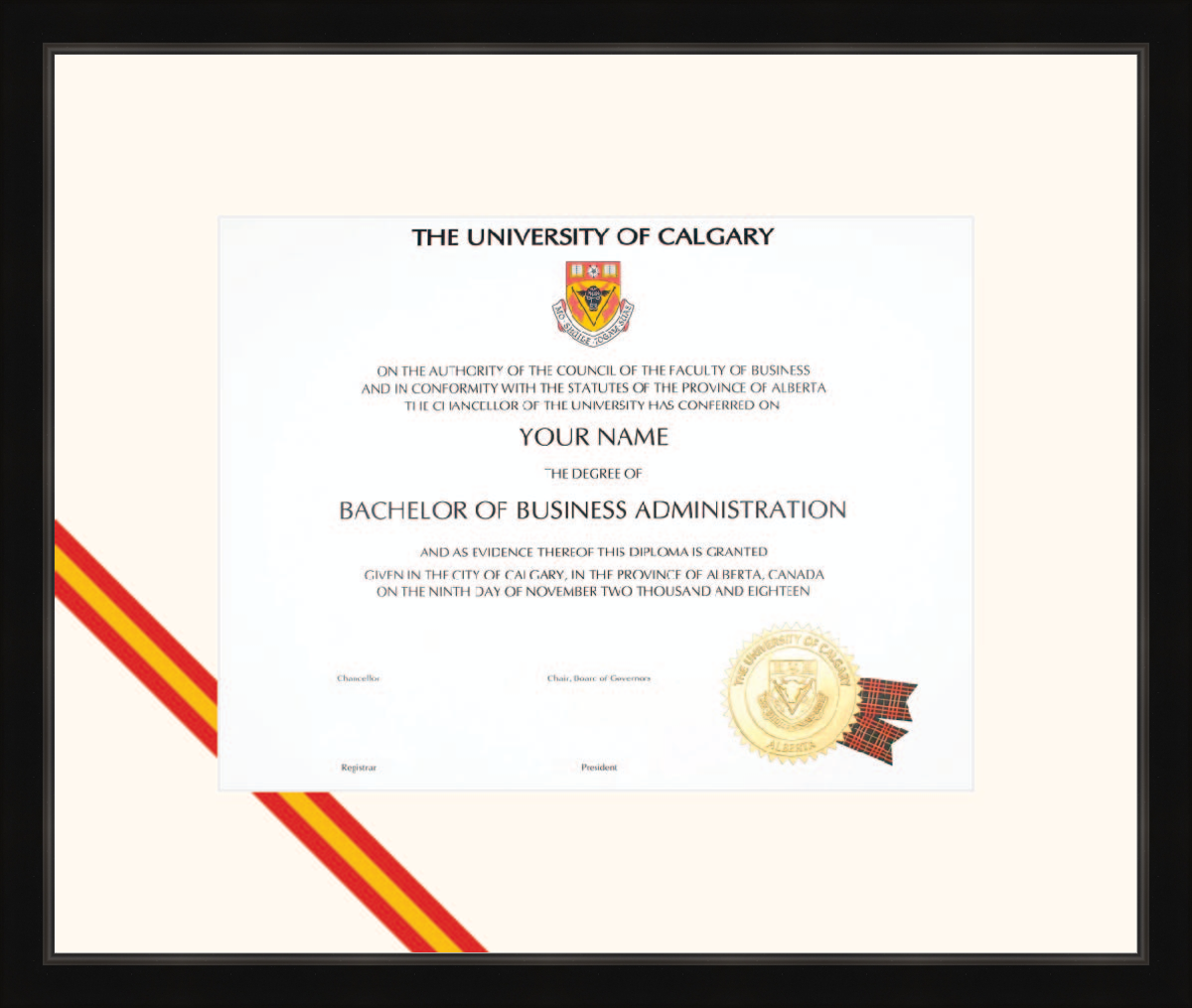 Custom University of Calgary Diploma Frame