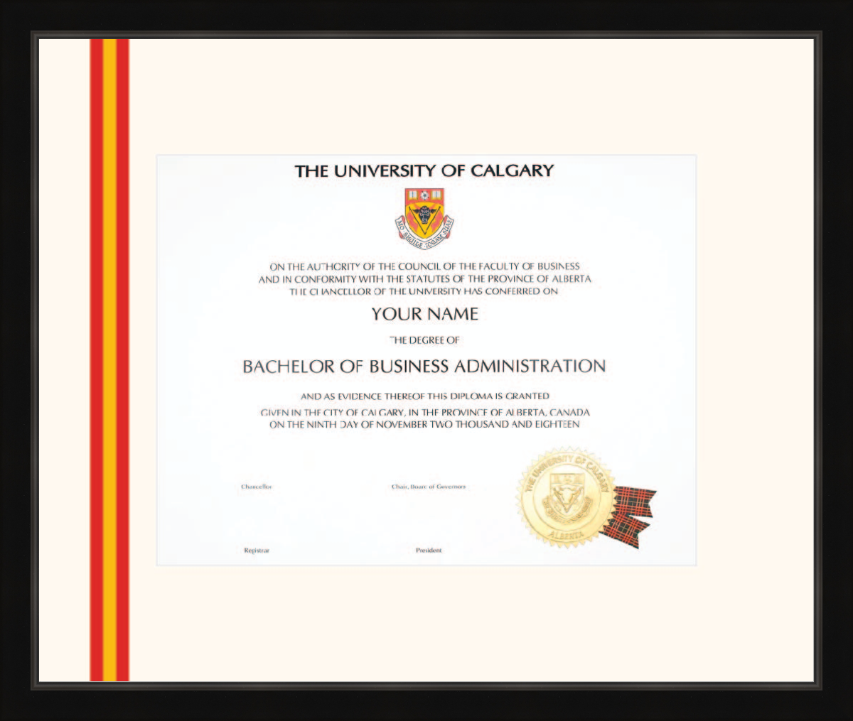Custom University of Calgary Diploma Frame