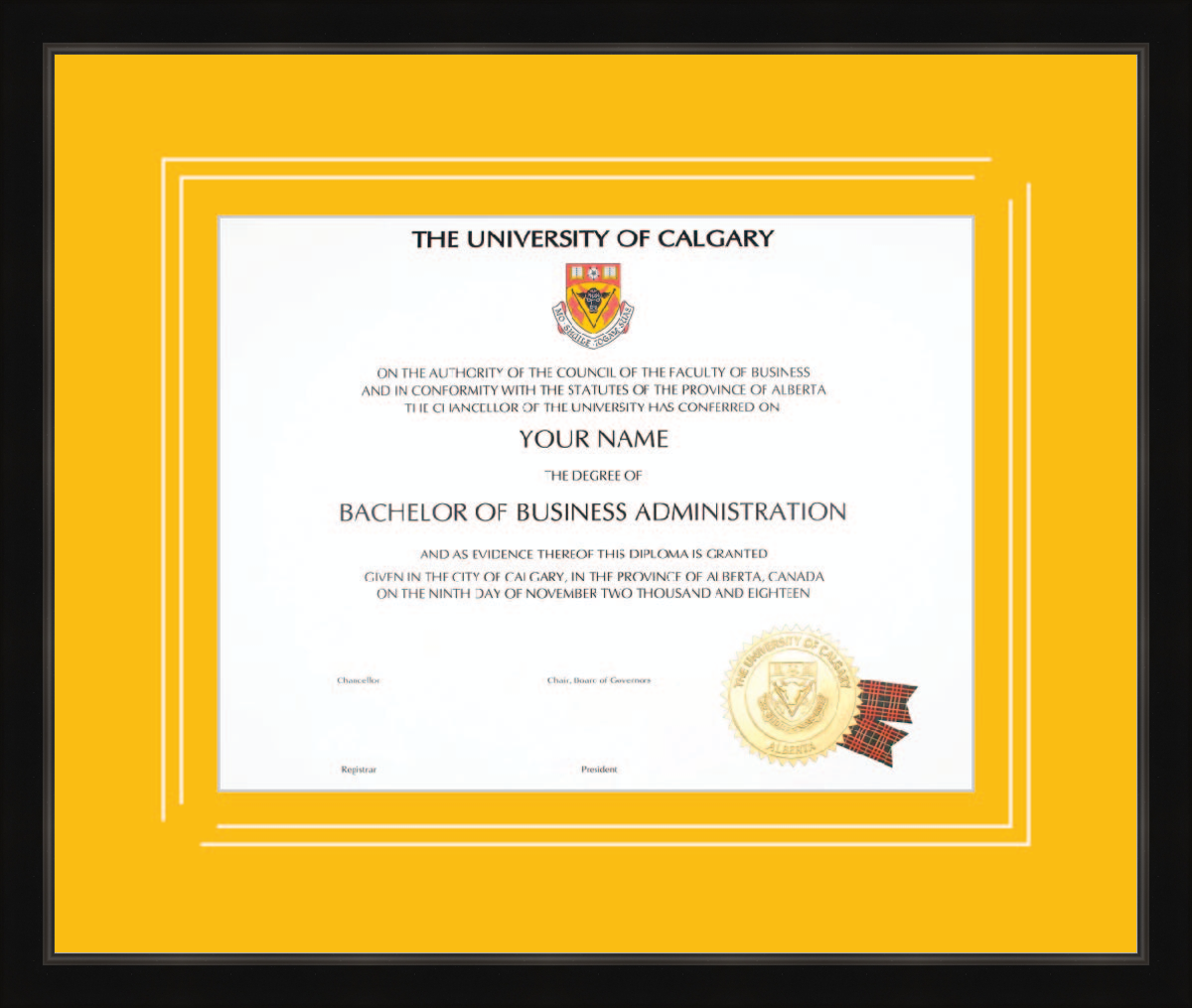 Custom University of Calgary Diploma Frame