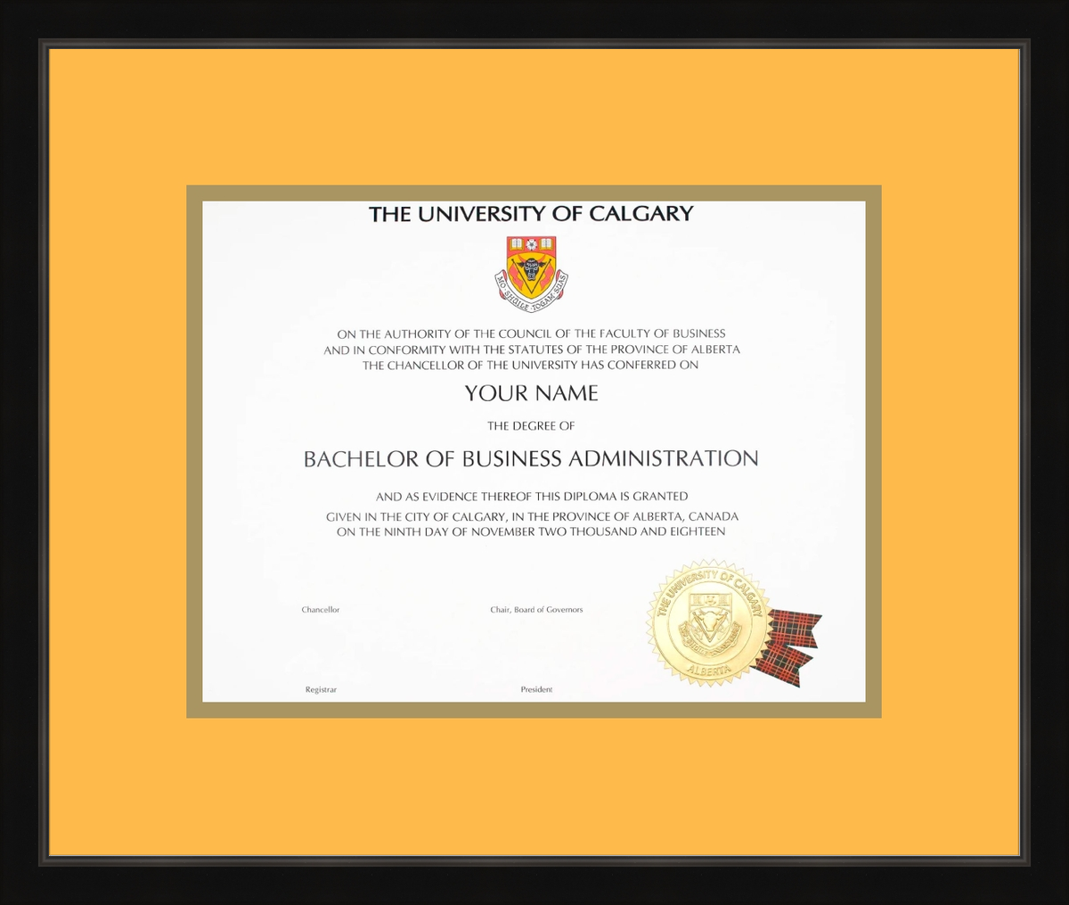 Custom University of Calgary Diploma Frame