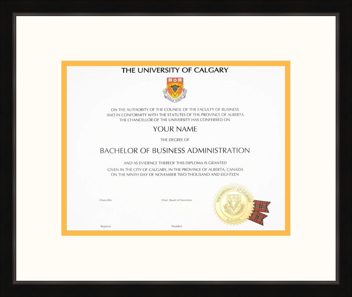 Custom University of Calgary Diploma Frame