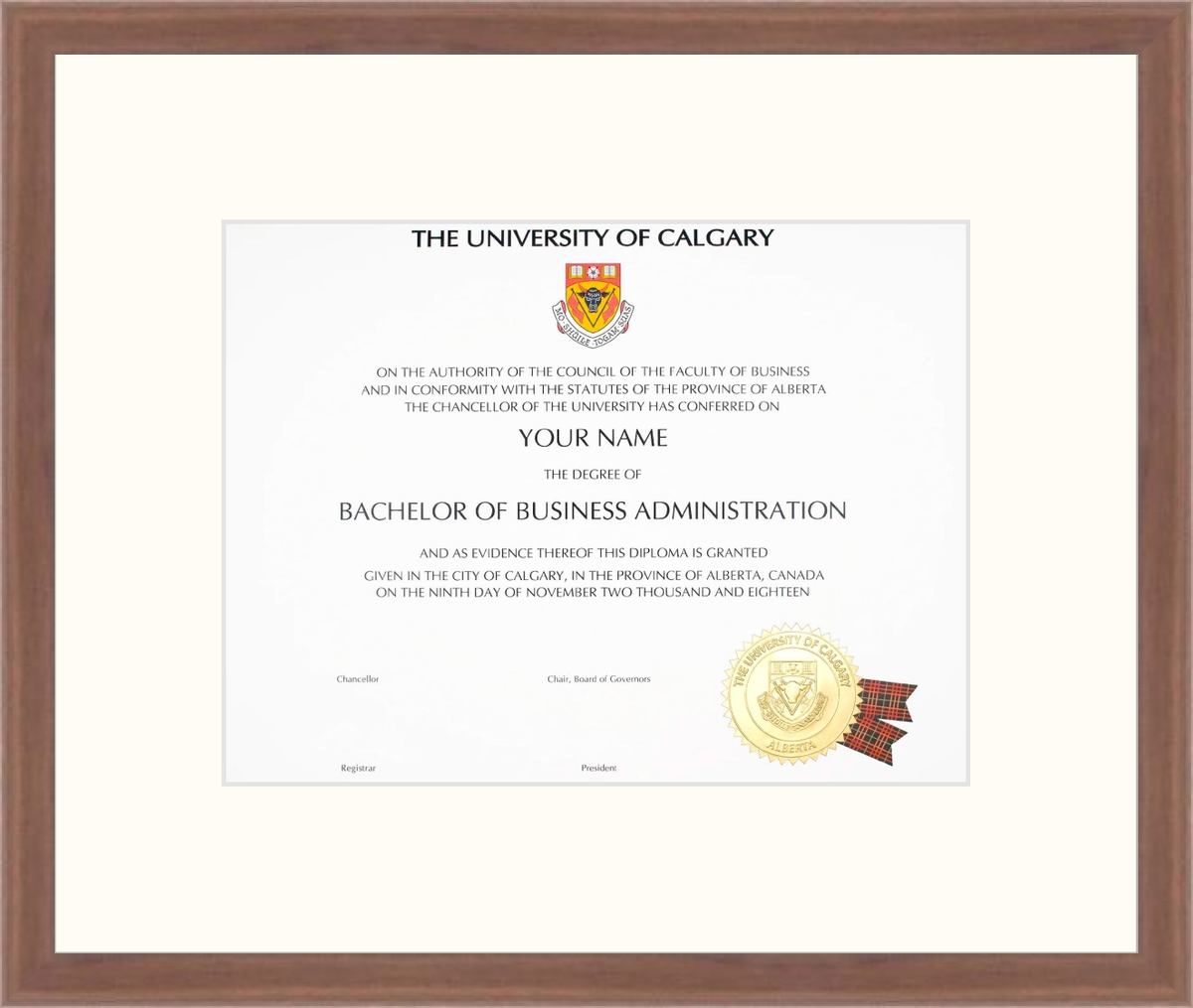 Custom University of Calgary Diploma Frame