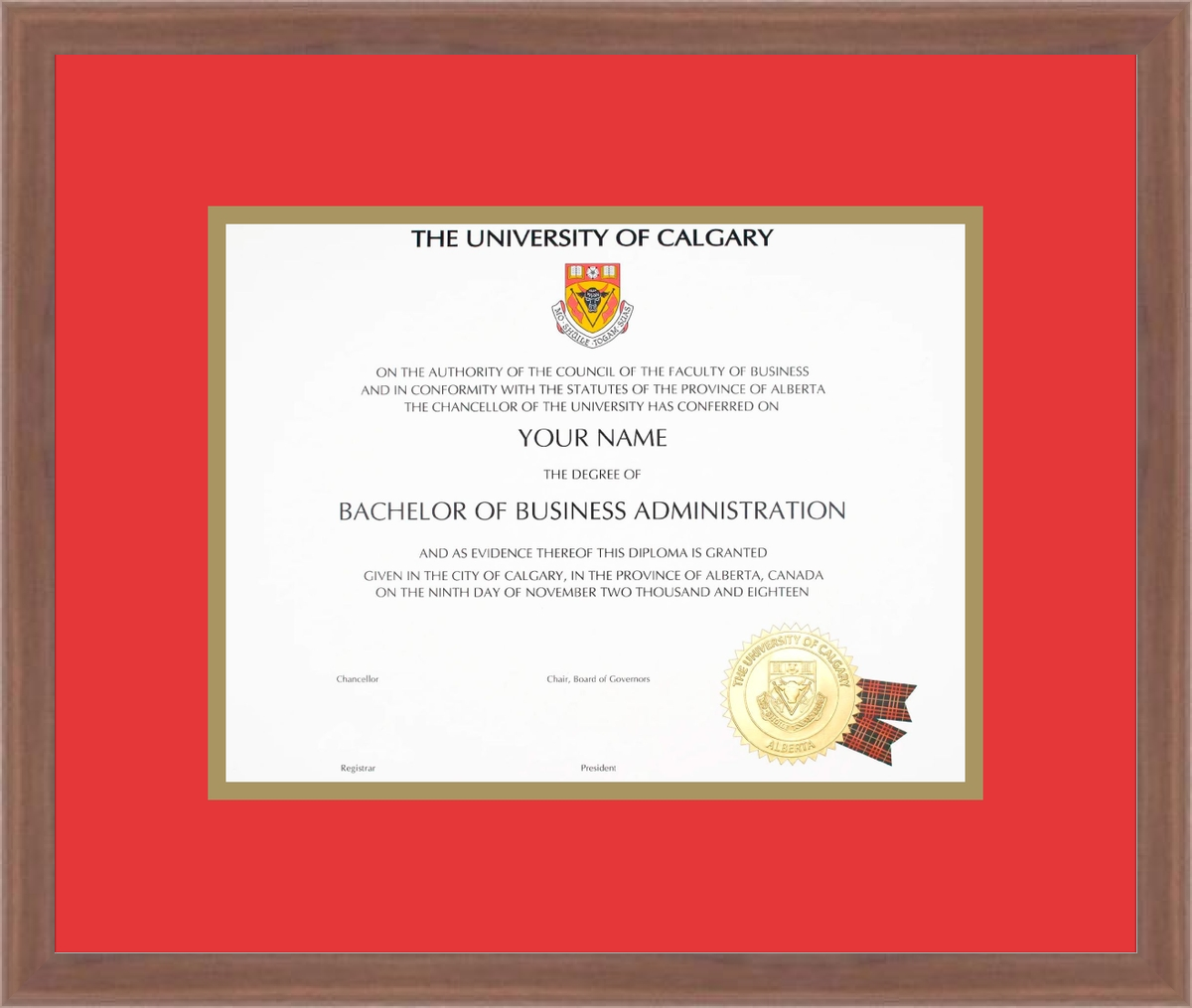 Custom University of Calgary Diploma Frame