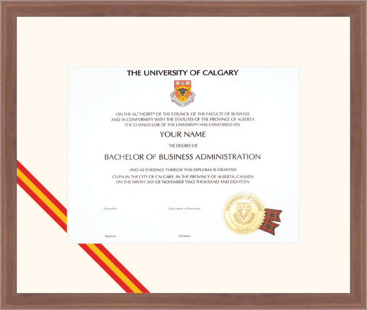 Custom University of Calgary Diploma Frame
