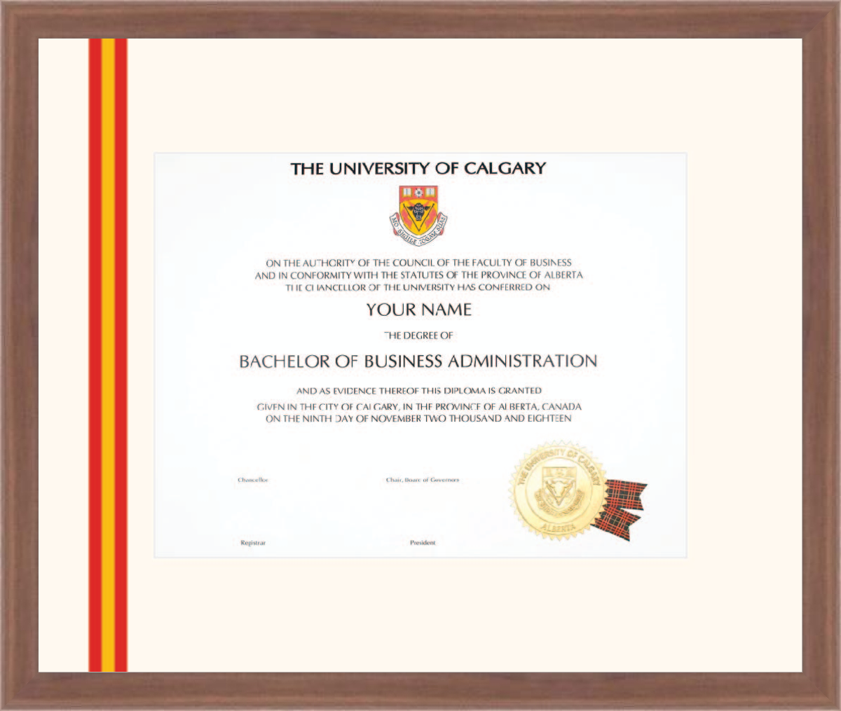 Custom University of Calgary Diploma Frame