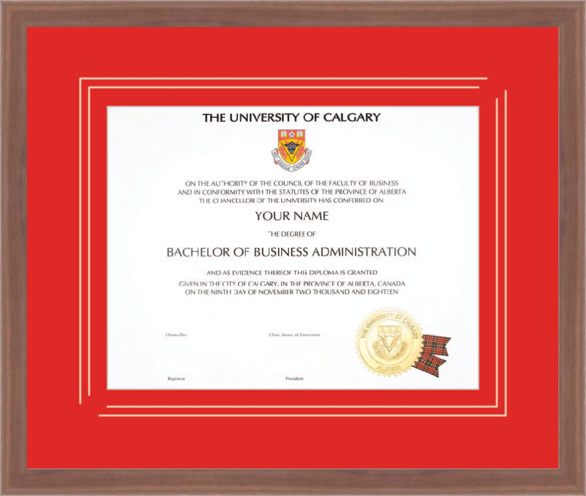 Custom University of Calgary Diploma Frame