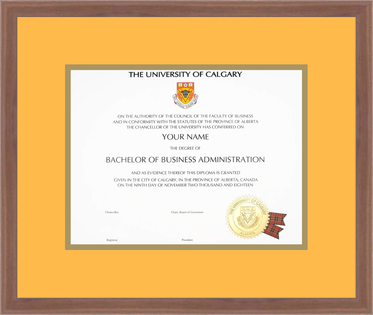 Custom University of Calgary Diploma Frame