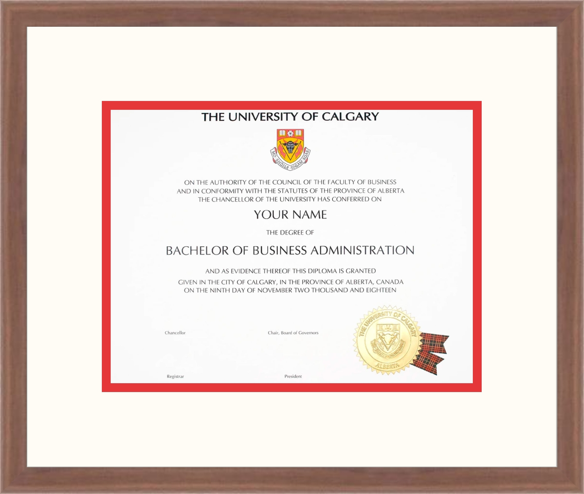 Custom University of Calgary Diploma Frame