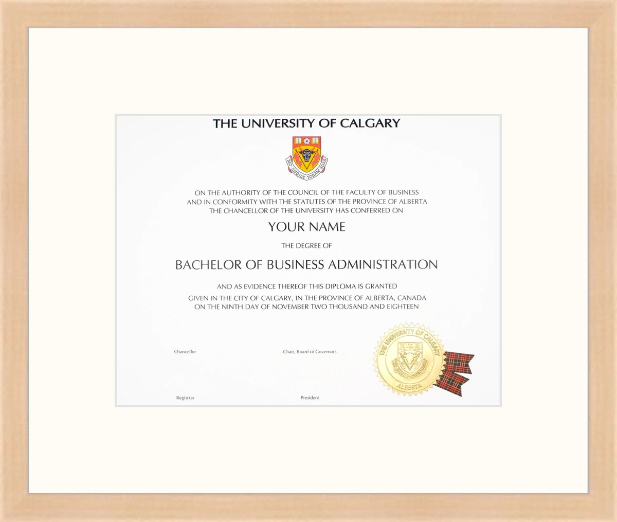 Custom University of Calgary Diploma Frame