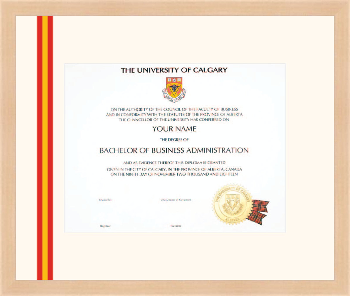 Custom University of Calgary Diploma Frame