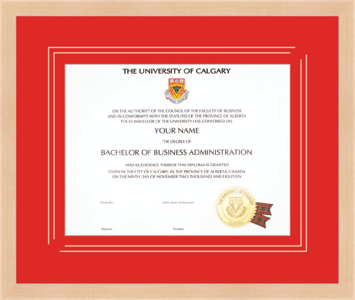 Custom University of Calgary Diploma Frame