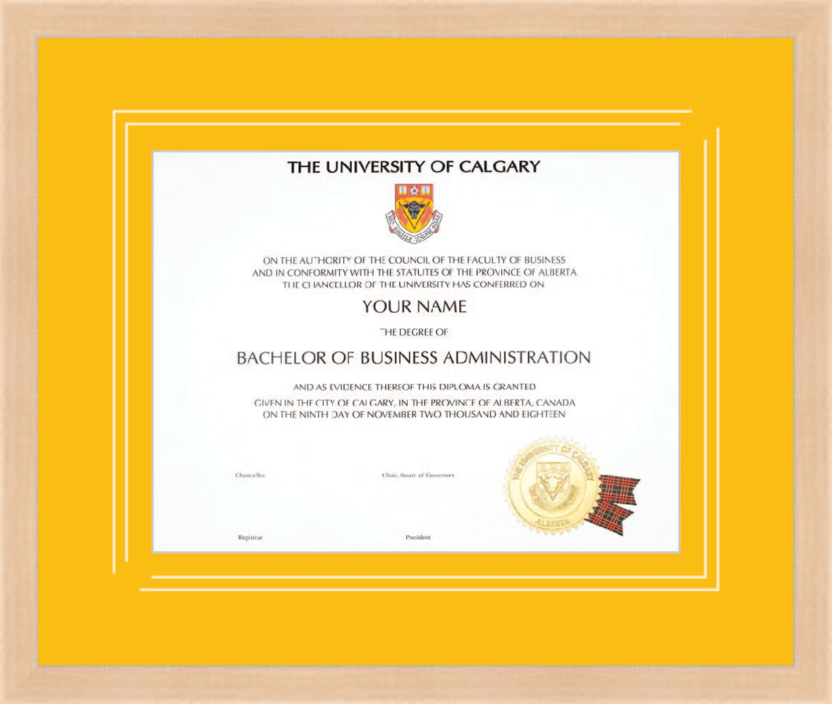 Custom University of Calgary Diploma Frame
