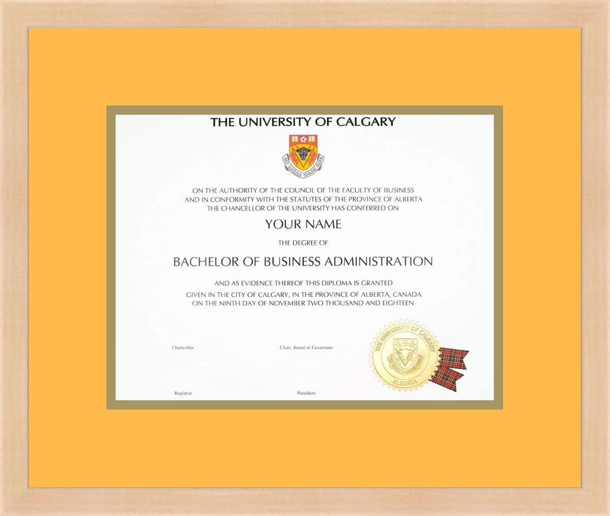 Custom University of Calgary Diploma Frame