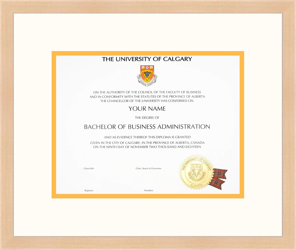 Custom University of Calgary Diploma Frame