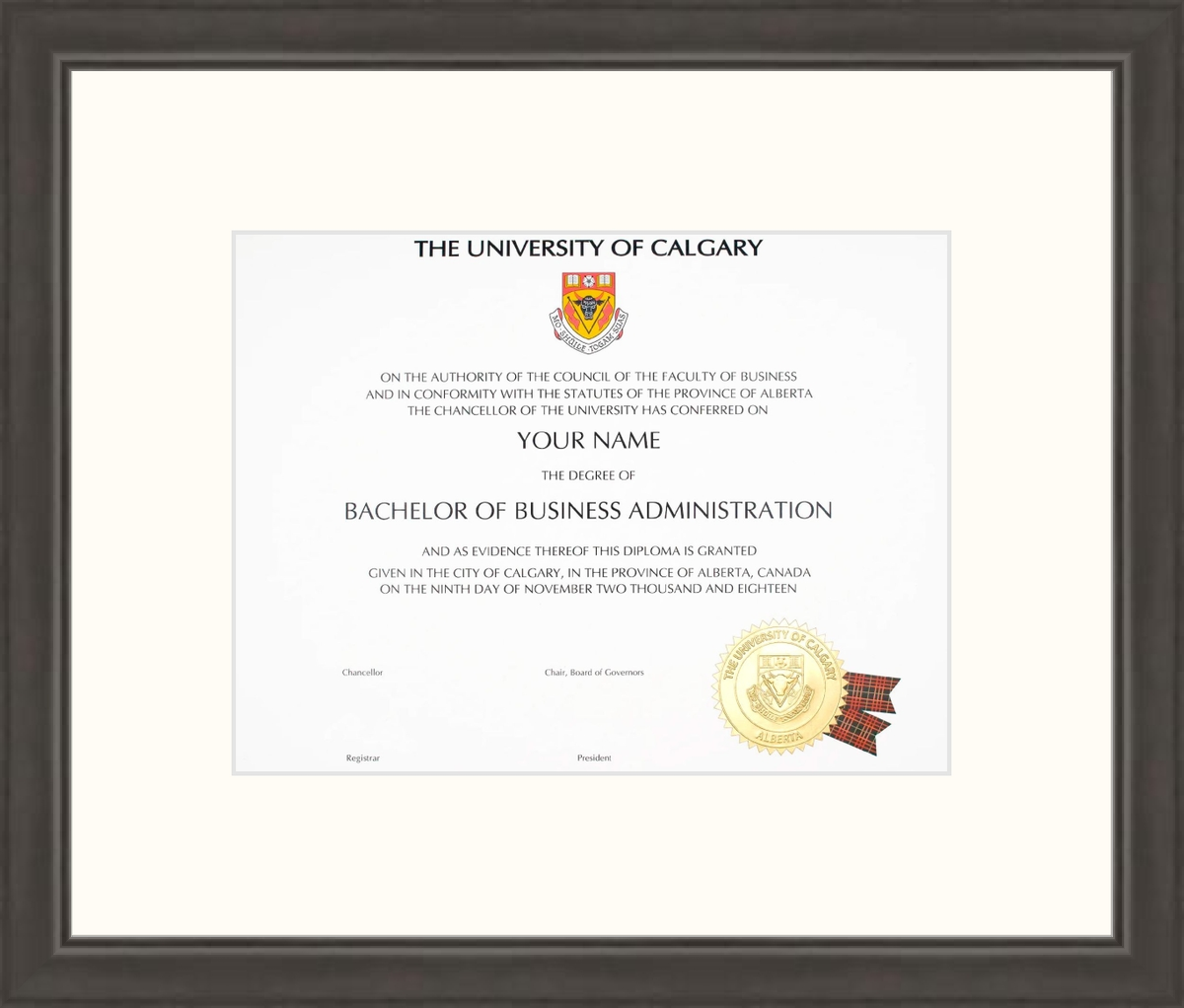 Custom University of Calgary Diploma Frame