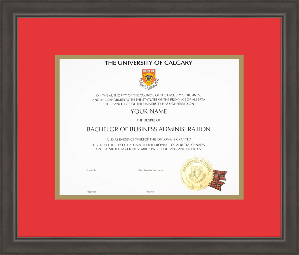 Custom University of Calgary Diploma Frame
