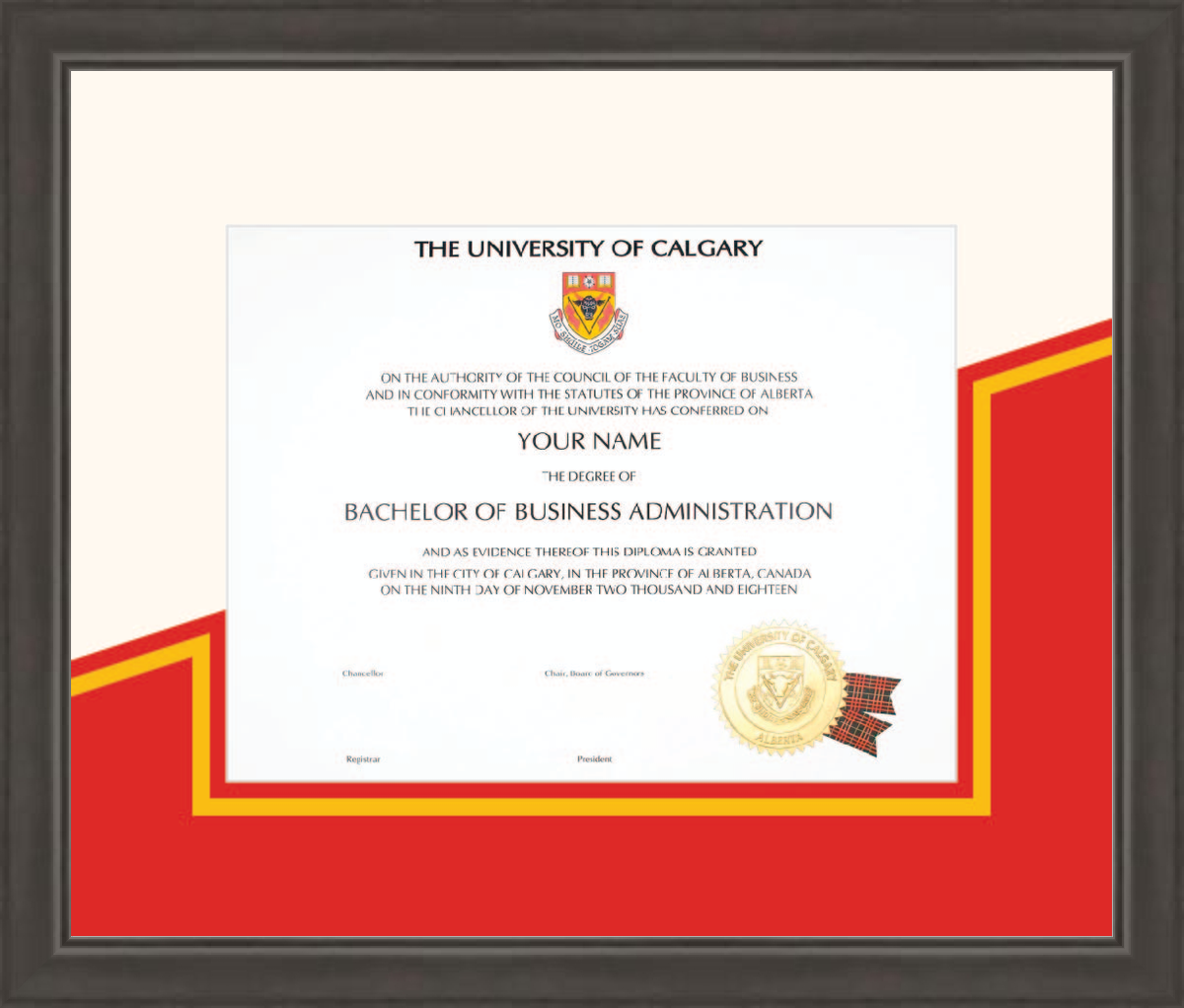 Custom University of Calgary Diploma Frame