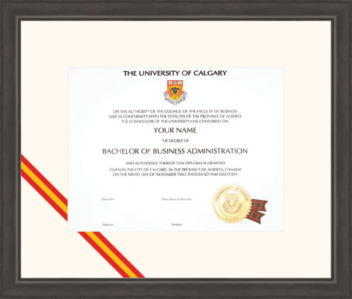 Custom University of Calgary Diploma Frame