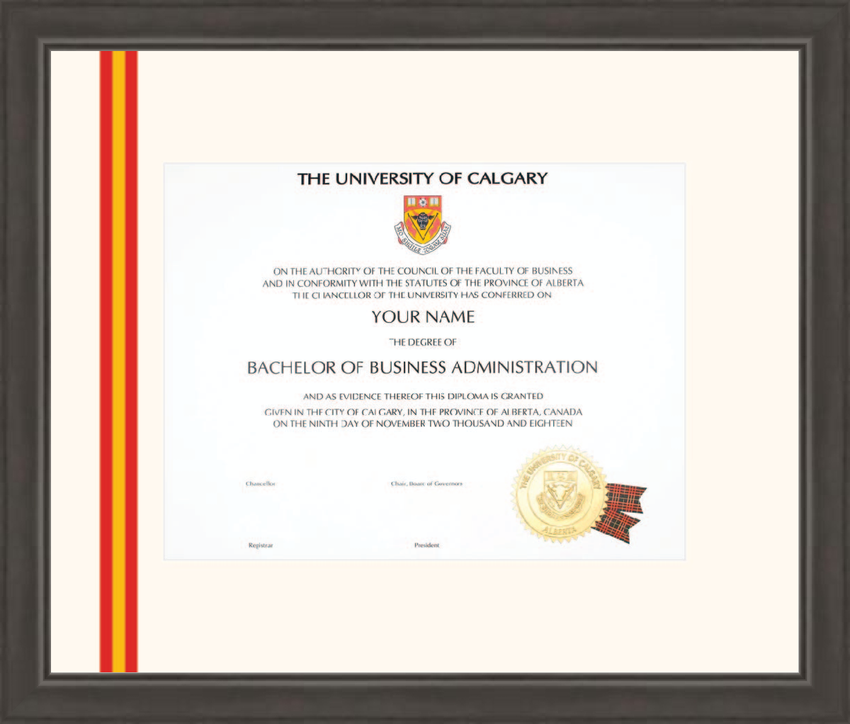 Custom University of Calgary Diploma Frame