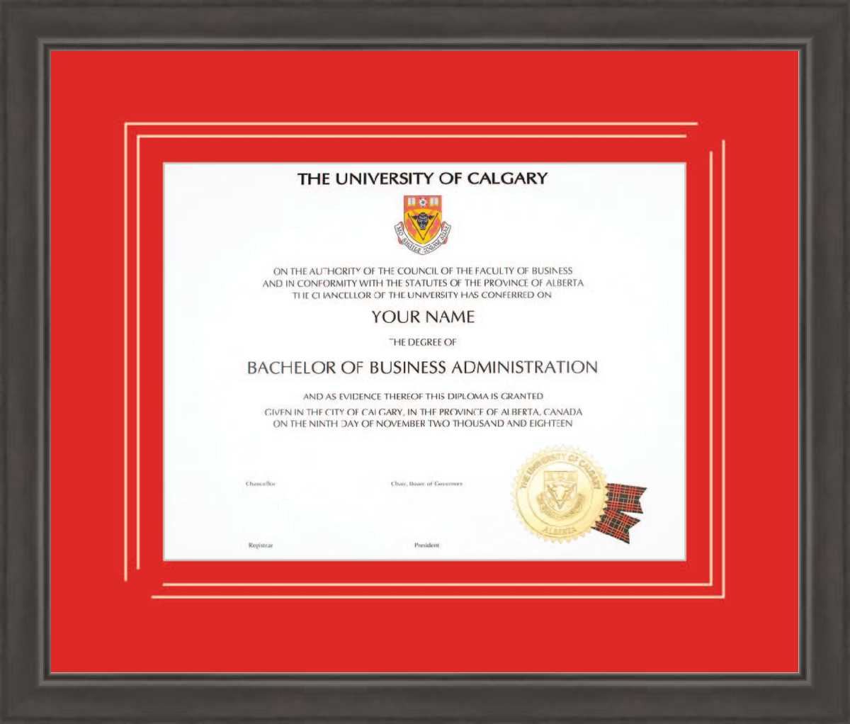 Custom University of Calgary Diploma Frame