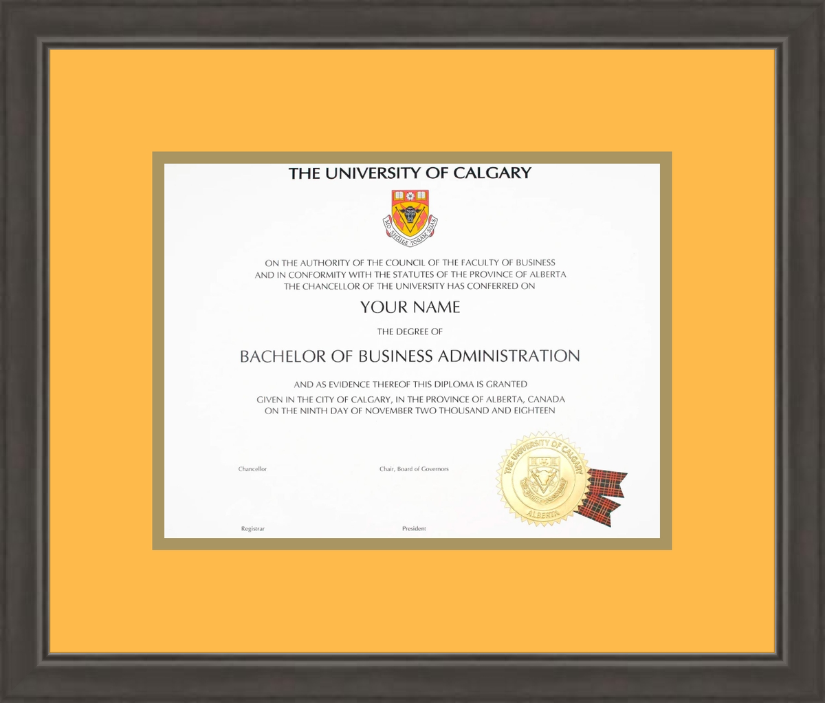 Custom University of Calgary Diploma Frame