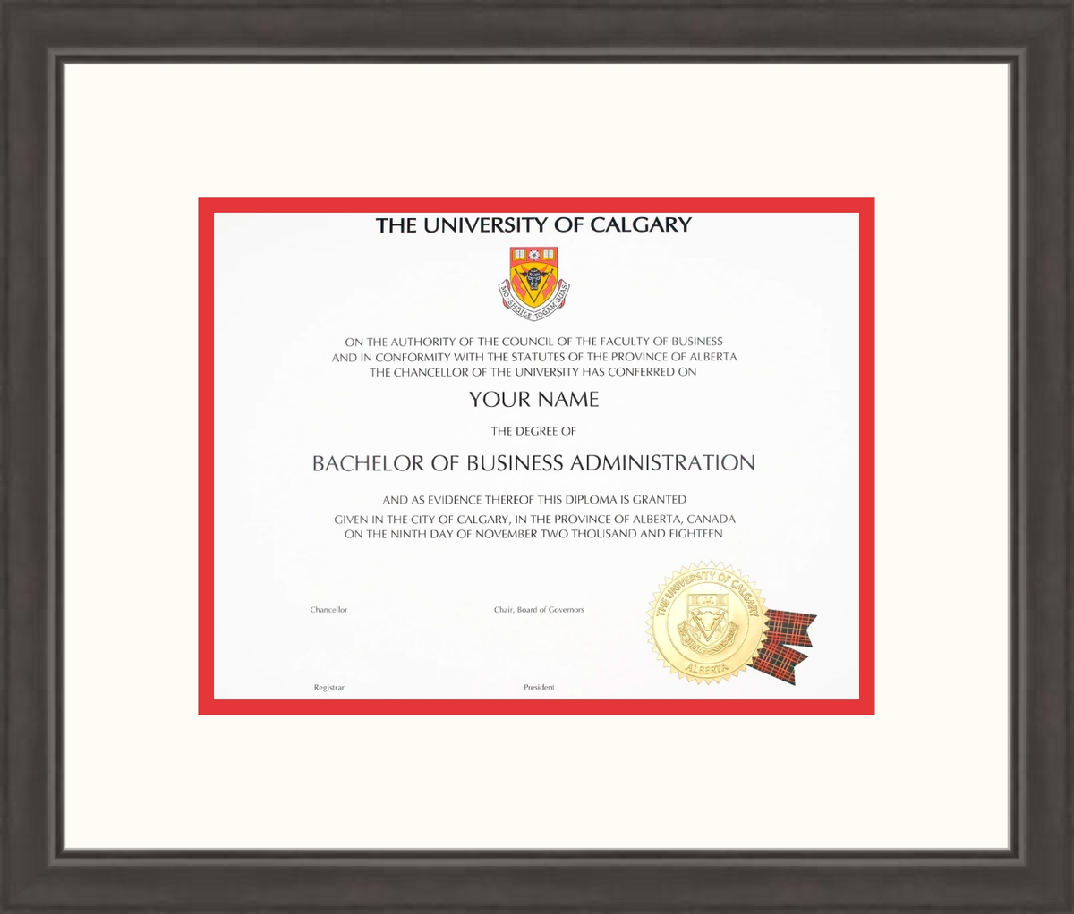 Custom University of Calgary Diploma Frame