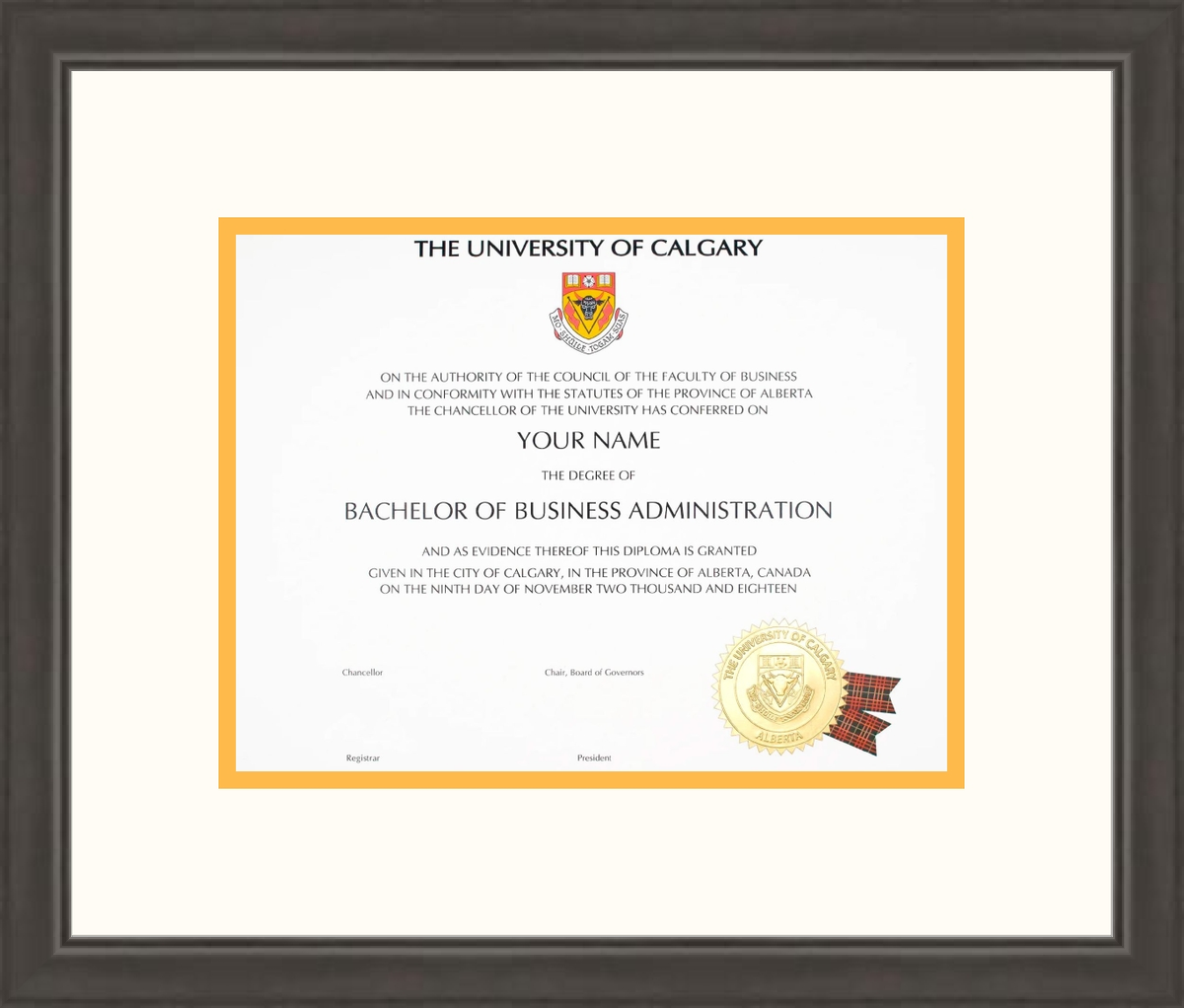 Custom University of Calgary Diploma Frame