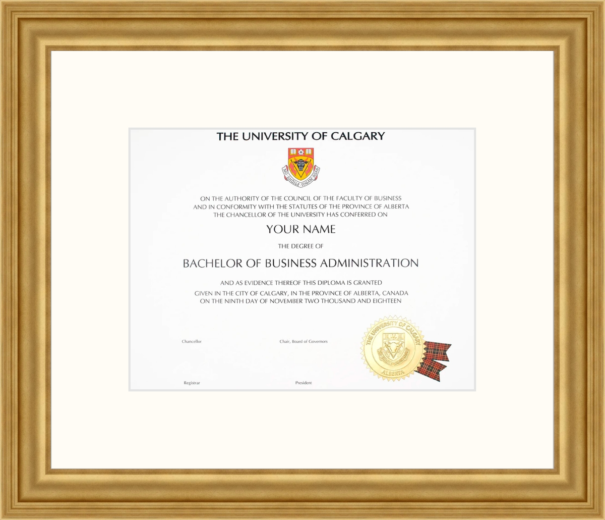 Custom University of Calgary Diploma Frame