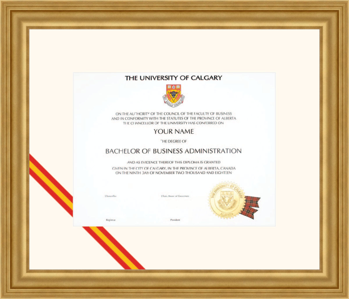 Custom University of Calgary Diploma Frame