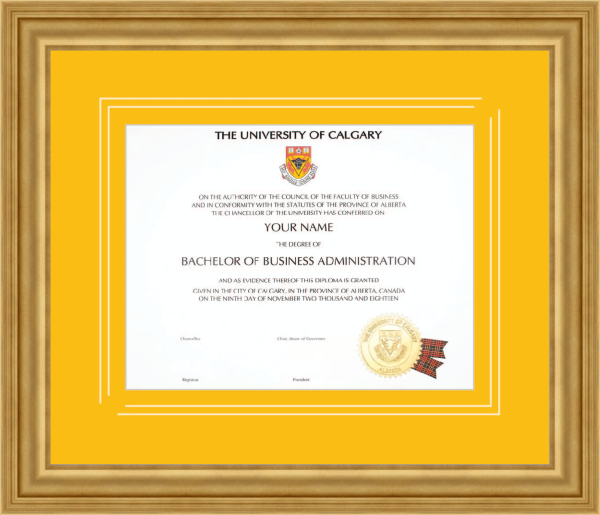 Custom University of Calgary Diploma Frame