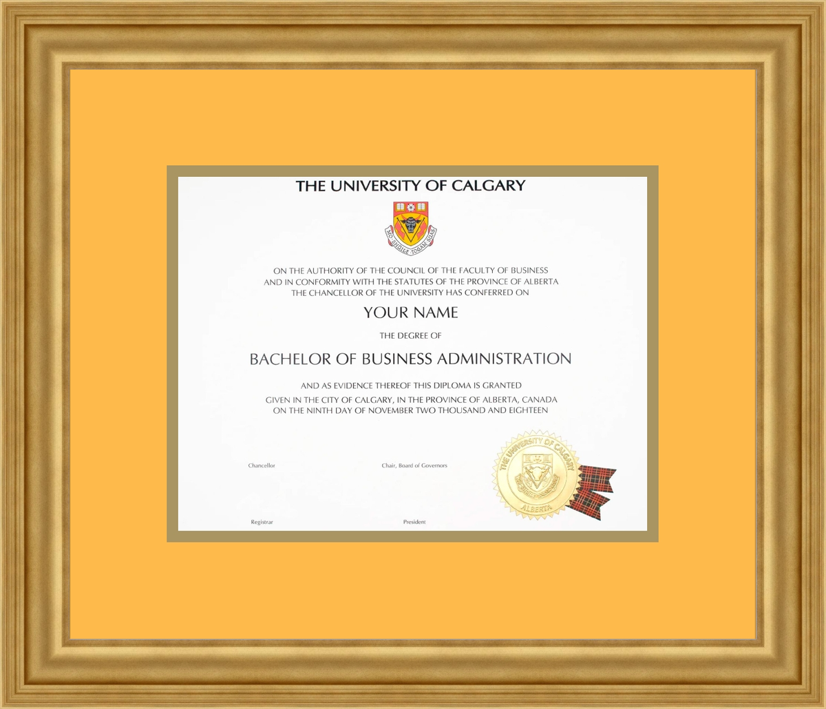 Custom University of Calgary Diploma Frame
