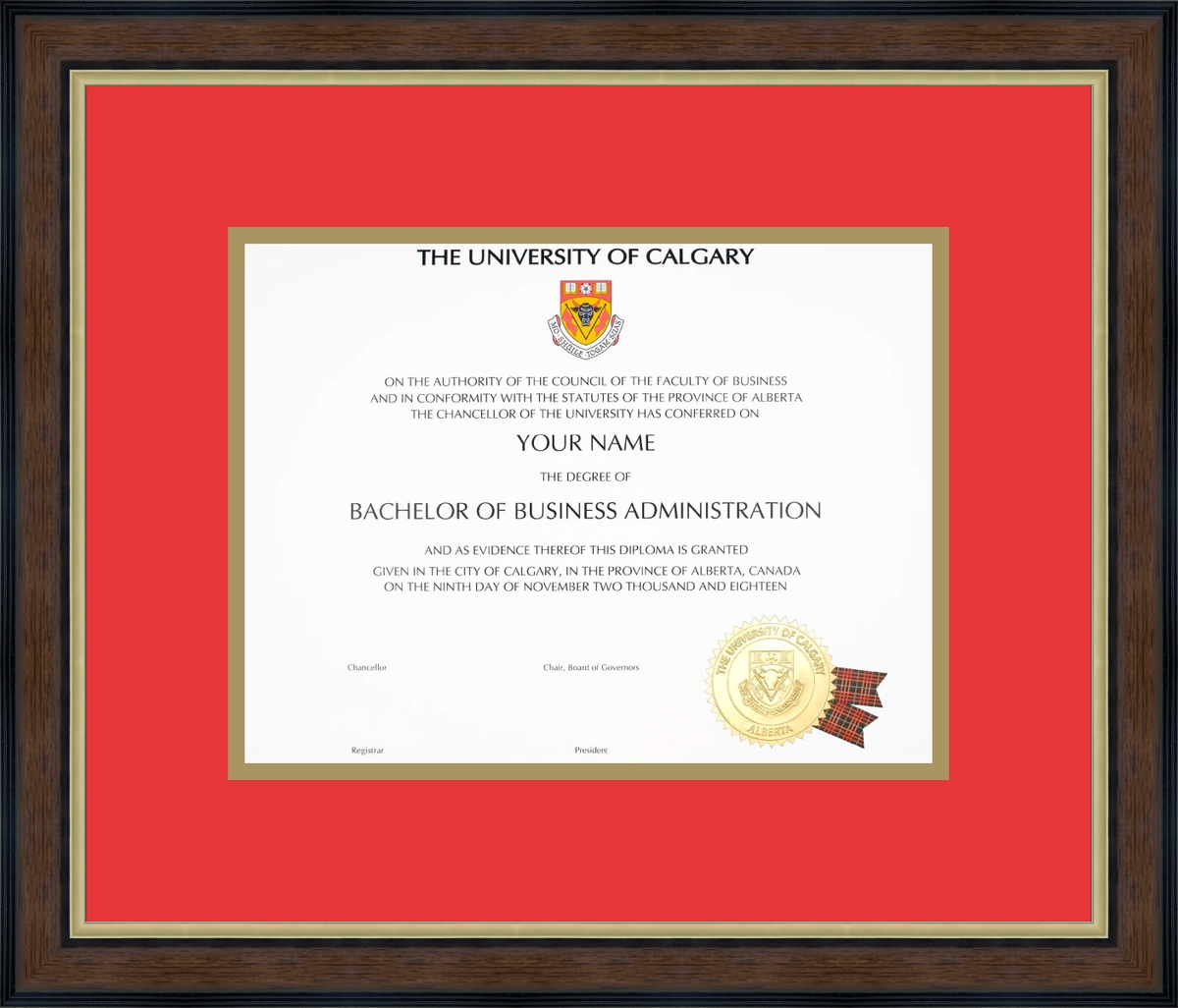 Custom University of Calgary Diploma Frame