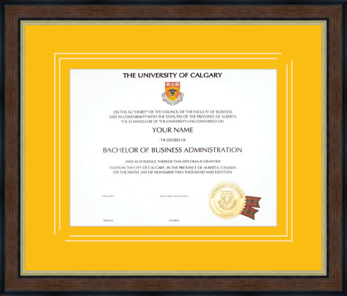 Custom University of Calgary Diploma Frame