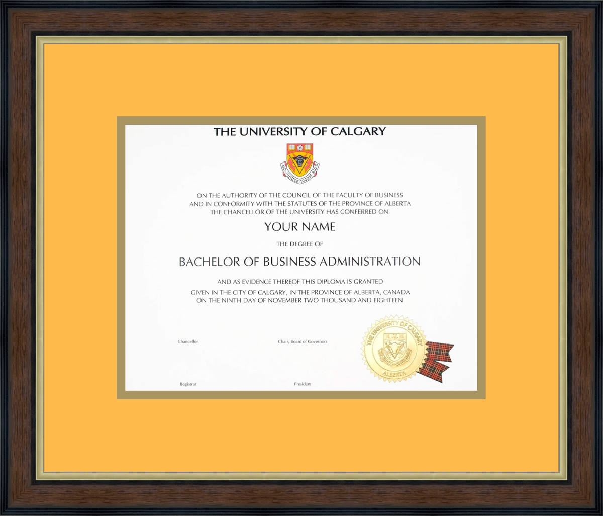 Custom University of Calgary Diploma Frame