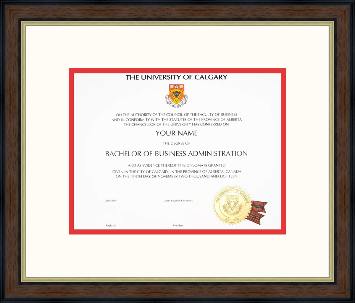 Custom University of Calgary Diploma Frame