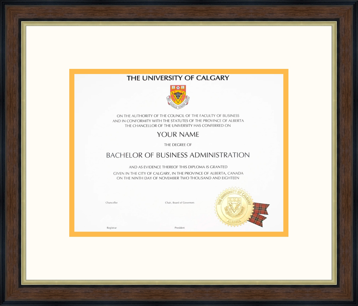 Custom University of Calgary Diploma Frame