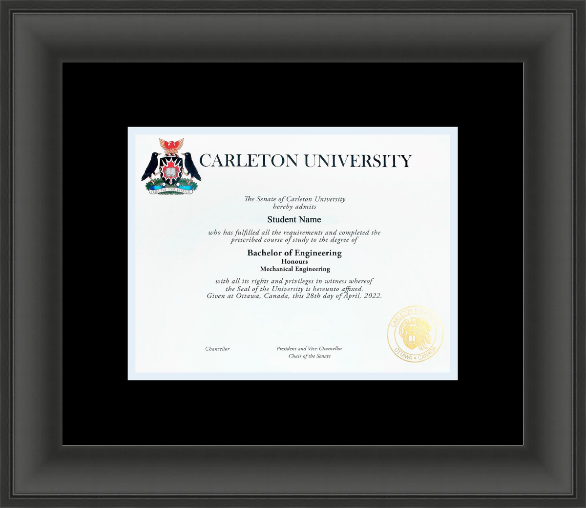 Custom Carleton University Diploma Frame