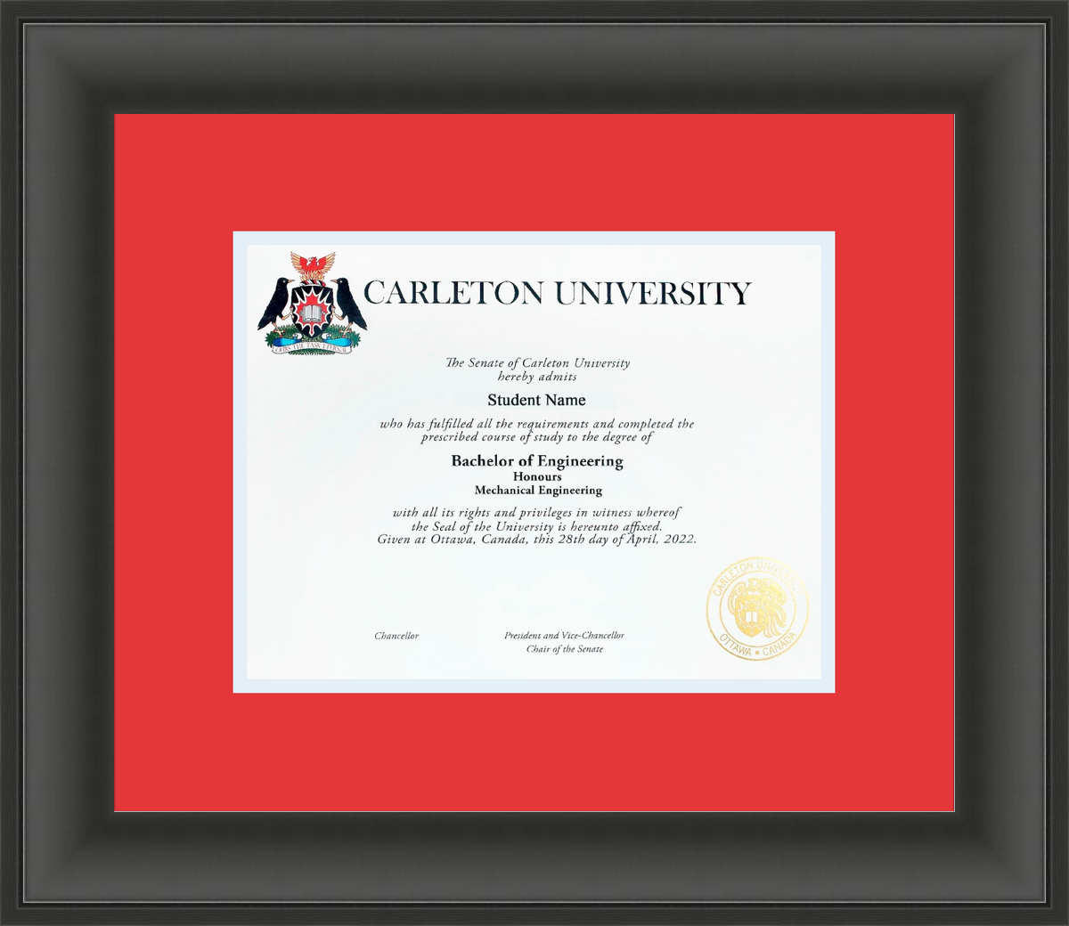 Custom Carleton University Diploma Frame