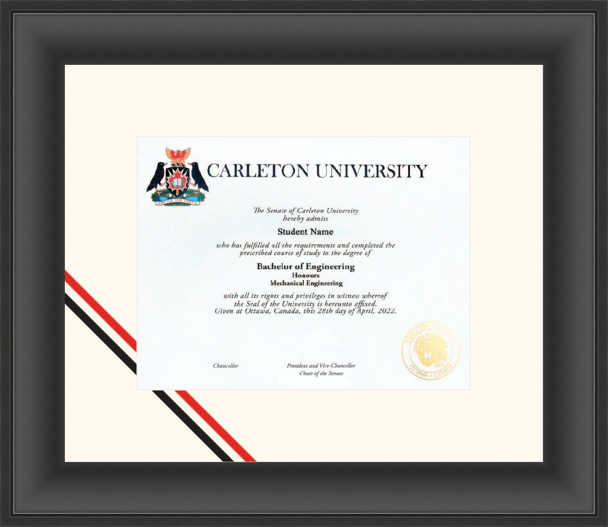 Custom Carleton University Diploma Frame