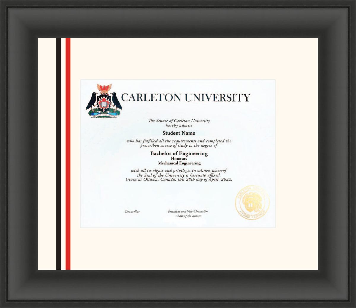 Carleton University Black Scoop L1 Carleton Tricolour Vertical Strip